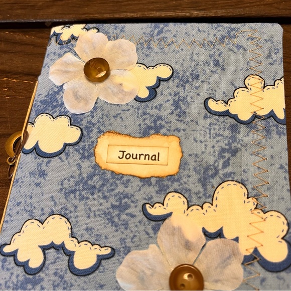 Handmade Mini Sewn Journal Clouds Floral Blank Pages 1 Signature Small Journal - Picture 4 of 12